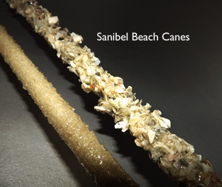 Sanibel beach canes by canes4pain.com covered with sharp sea shell seashell shards pieces